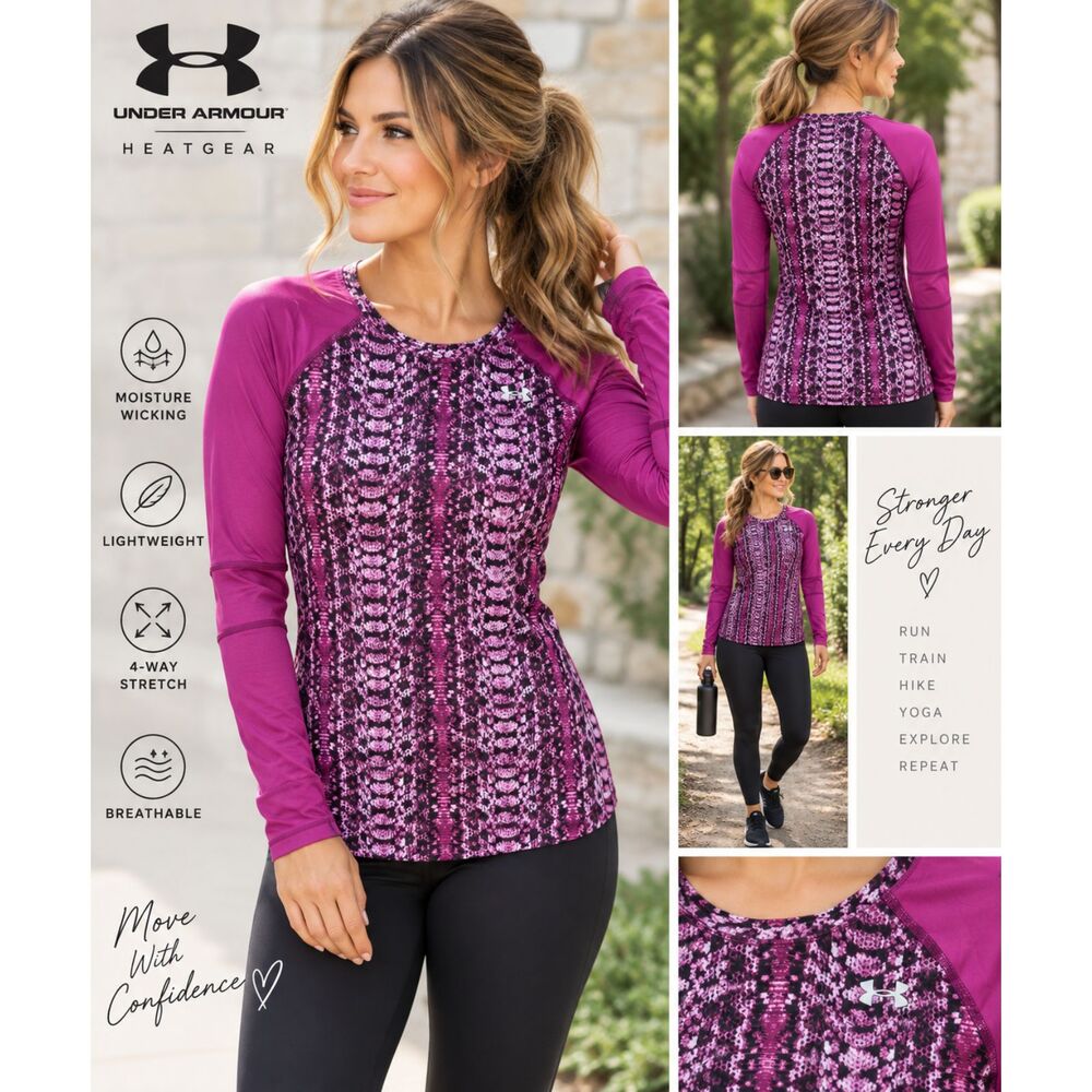 Under Armour Athletic Top Women M Heat Gear Fitted Animal Print Long Sleeve